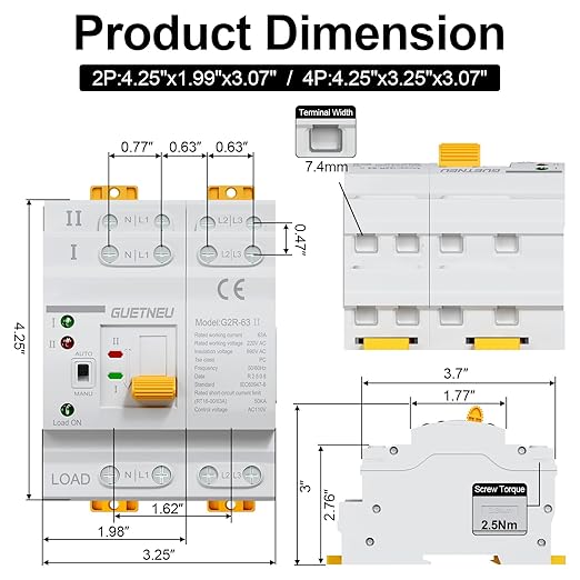 ATS Dual Power Automatic Transfer Switch 4P 63A 110V Manual Transfer SwitchUninterruptible Millisecond-Level ATS 50/60 Hz White CE