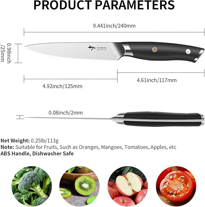 MAD SHARK 5 inch Paring Knife Small Kitchen Knives Ergonomic Handle Ultra Sharp Fruit Knife for FruitsVegetables Forged Synergy by German Stainless Steel