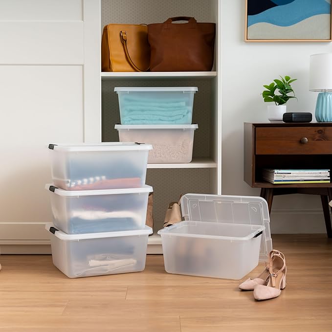 IRIS USA 6-Pack Clip Box with Latching Lids 18 Quart Craft Storage Bins Art &amp Writing Supply Containers for Home Office &amp Classroom Organization
