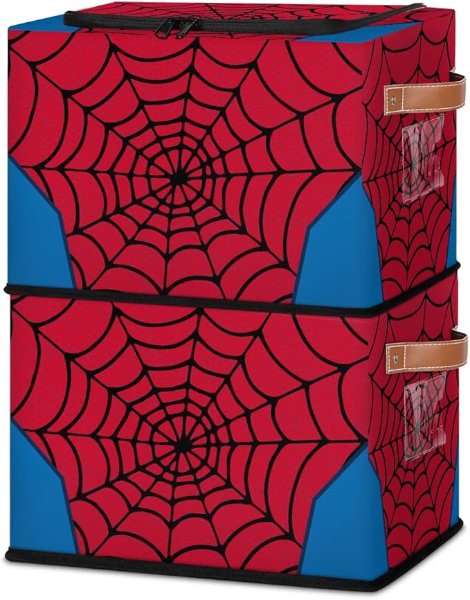 Storage Bin Collapsible Fabric Storage Boxes with Lids for Organizing Red Spider Web Stackable Closet Organizers and Storage Cube Basket for Home Office Bedroom (10.2x14.2)