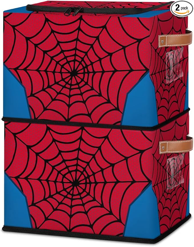 Storage Bin Collapsible Fabric Storage Boxes with Lids for Organizing Red Spider Web Stackable Closet Organizers and Storage Cube Basket for Home Office Bedroom (2 PACK)