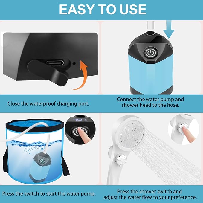 B013 Portable Shower Pump for Camping – 7800mAh Long-Lasting &amp Quiet Outdoor Shower with LED Display IPX8 Waterproof Outdoor Shower for Pet Bath Car Wash &amp RV