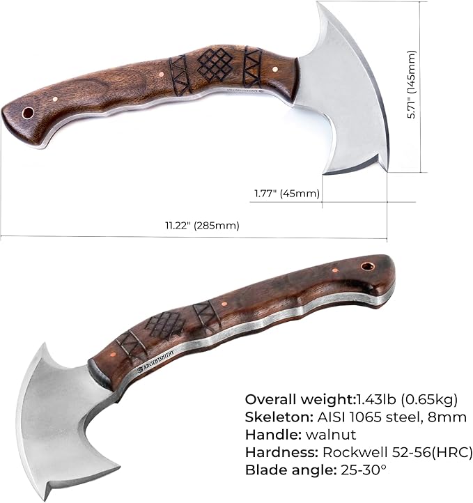 AncientSmithy Tactical Tomahawk Axe Full Tang Forged Survival Hatchet Small Camping Axe for Hiking &amp Bushcraft with Kydex or Leather Sheath