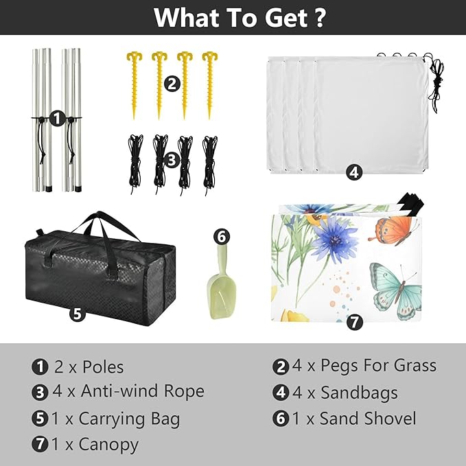 xigua Wildflowers Beach Tent Sun Shelter with Carrying Bag - Silver Coated Oxford Fabric Beach Canopy for Beach Camping Fishing - Includes Windproof Ropes Sandbags &amp Stakes