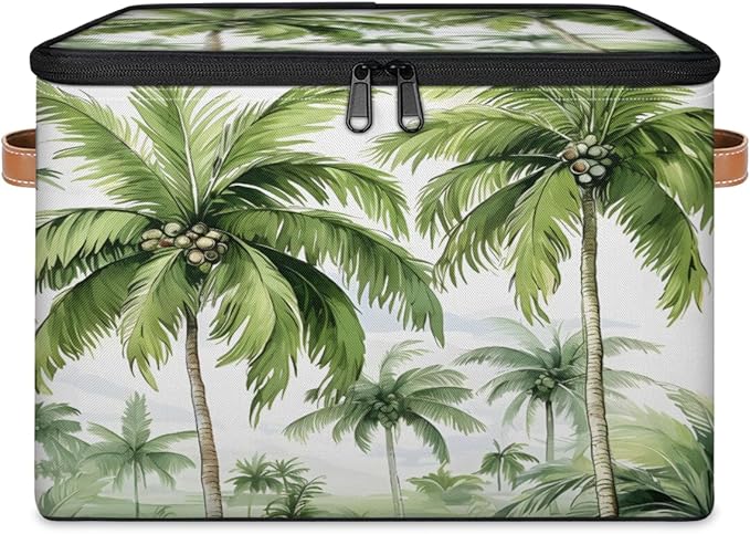 Palm Tree Storage Bins with Lids Tropical Trees Fabric Storage Boxes with Zipper Collapsible Decorative Closet Organizer Cube for Clothes Organizing Shelves