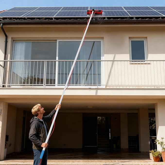 23Ft Reach Solar Panel Cleaning Brush &amp Pole Water Fed Pole KitSuitable for high Windows Cleaning Solar photovoltaic Panel Cleaning and Cleaning Cars Trucks Vans caravans Windows