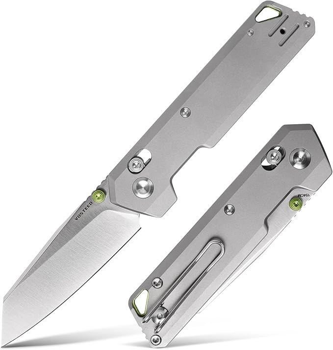 Vosteed Ultra Thin EDC Pocket Knife for Men &amp Women 2.9 154CM Blade Thumb Stud Crossbar Lock Titanium Handle Slim Folding Knives for Daily Use - Parallel A3503