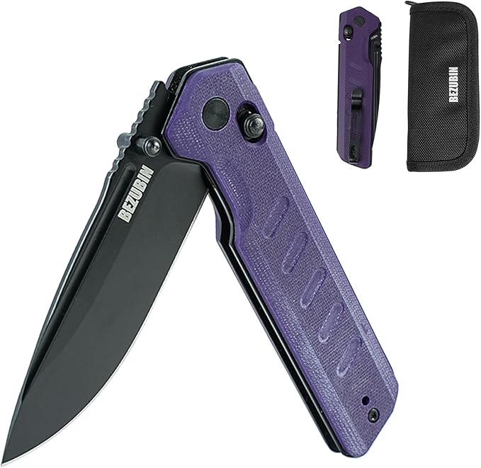 UBIN Folding Pocket Knife 3.25 VG10 Blade EDC Folding Knife with Safety Axis Lock Purple G10 Handle Hunting Camping Knife with Thumb Stud Opener