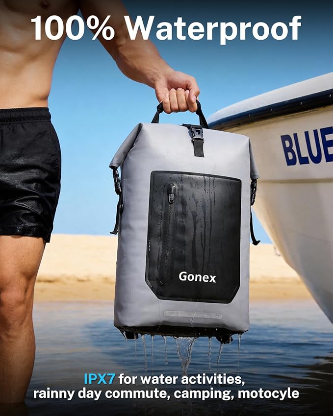 Gonex Ultralight Waterproof TPU Backpack 35L Roll Top Dry Bag with Comfortable Padded Back Panel for Kayaking Boating Camping Fishing TravelGrey