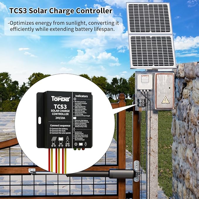 TOPENS TCS3 Solar Charge Controller Waterproof Solar Panel Battery Regulator for Solar Automatic Gate Opener Boat Yacht RV Caravan Golf Car Street Lamp Garden Light and Farm Equipment