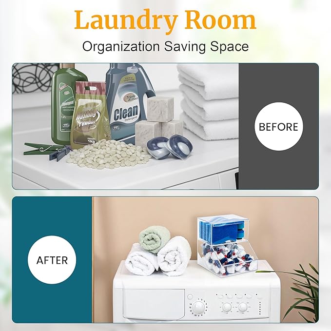 2-Compartment Acrylic Storage Container Laundry Pods and Dryer Sheet Dispenser Clear Dishwasher Pod Holder with Lid