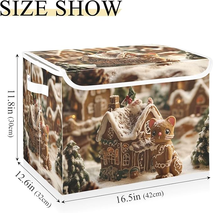 Collapsible Storage Bins with Lids Decorative Fabric Storage Cubes Closet Organizer and Storage Basket Boxes Containers for Clothes Box Chest Nursery Folding Rectangle Cute Christmas Gingerbr