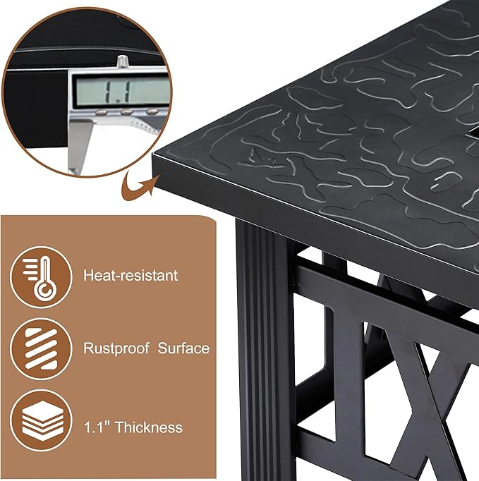 VECELO Propane Fire Pit 30 Inch Outdoor Gas Fire Table 50000 BTU Square Firepit with Lid and Lava Rock Adjustable Flame Steel Fire Table for Outdoor Patio Backyard Party Black