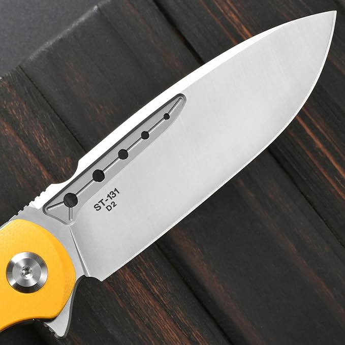 Sitivien ST131 Folding KnifeD2 Blade G10 Handle EDC Tool Knife with Liner Lock for Outdoor Camping Hiking Fishing(Yellow)