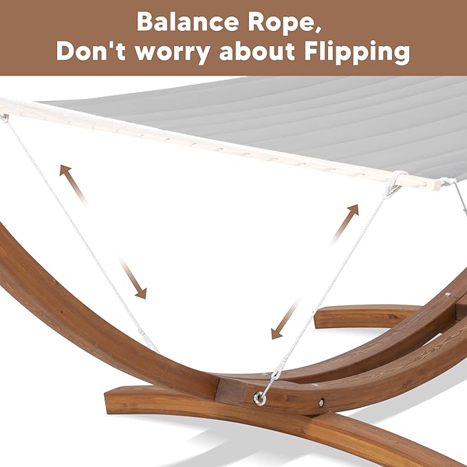 SUNCREAT 13.5 ft Wooden Hammock Stand Only Heavy Duty Larch Wood Arc Hammock Stand with Chains and Carabiners 475 lbs Capacity