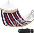 Double Hammock 11 FT Quilted Fabric 2 Person Hammock for Outside with Pillow Folding Curved Spreader Bar Chains Carrying Bag Indoor Outdoor 450 IB Capacity Trinidad Red