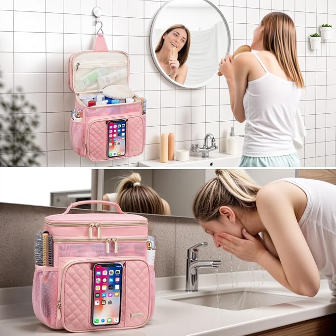 Large Toiletry Bag for Women MenBathroom BagWater Resistant Shower BagMakeup BagPortable Shower Caddy for College DormHanging Travel Toiletry Bag with Transparent Waterproof Phone Pocket