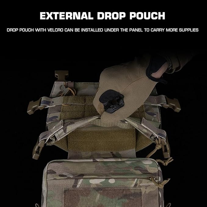 Tactical MOLLE Chest Rig with Triple M4 Mag Pouch Bungee Retention Camo Plate Carrier Accessories for Tactical Gear