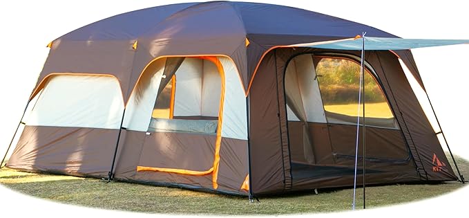 KTT Extra Large Tent 6-10-12-14 Person(A)Family Cabin Tents2 Rooms3 Doors and 3 Windows with MeshStraight WallWaterproofDouble LayerBig Tent for OutdoorPicnicCampingFamily Gathering