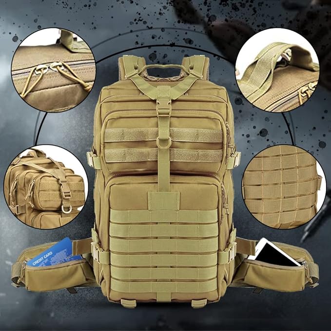 EMDMAK Military Tactical Backpack 42L Large Military Pack Army 3 Day Assault Pack Molle Bag Rucksack