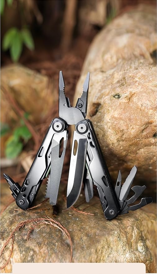 Multitool 20-in-1 Full-Size Lightweight EDC Multi-Purpose Pliers Pocket Knife Tactical Gear Nylon Bag Tools Gifts for Guys Equipment for Emergencies Hiking and Outdoor Camping (Black)