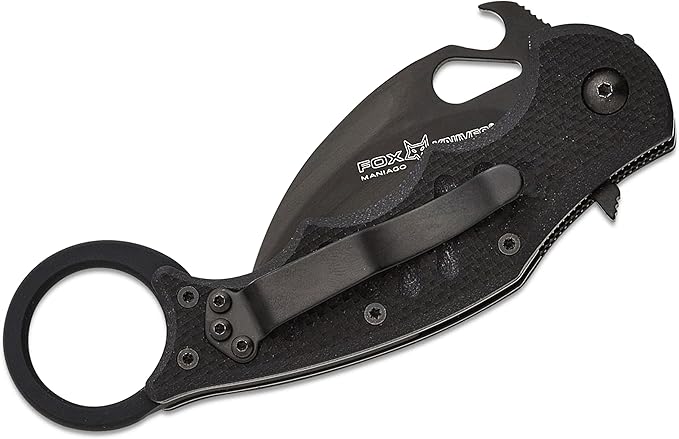 Fox Knives FX-599 G10 Black Emerson Wave Folding Karambit Rapid One-Handed Deployment Teflon Coating Black Idroglider Blade Finish Pocket Clip