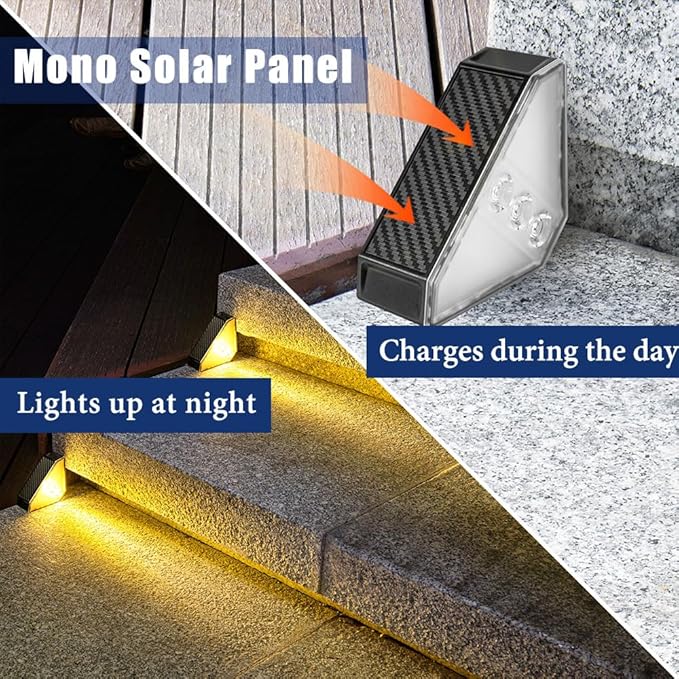 Solar Stair Lights IP65 Solar Step Light for Outdoor Stairs Waterproof for Rain Snow Lights for Patio Garden Porch Deck Front Step (Warm Light - 6PC)