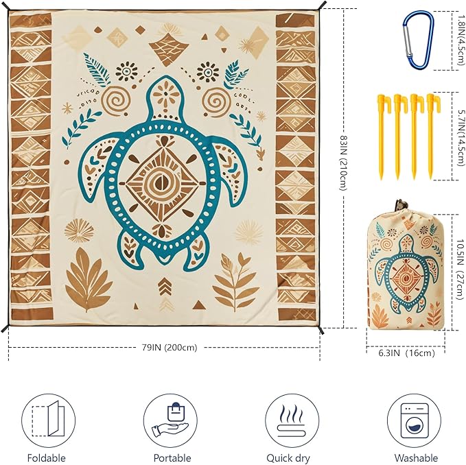 Beach Blanket Waterproof Sandproof Beach Mat 79 X 83/10'x9'for 2-8 Adults Quick Drying Outdoor Picnic Mat Beach Accessories for Travel Camping Hiking