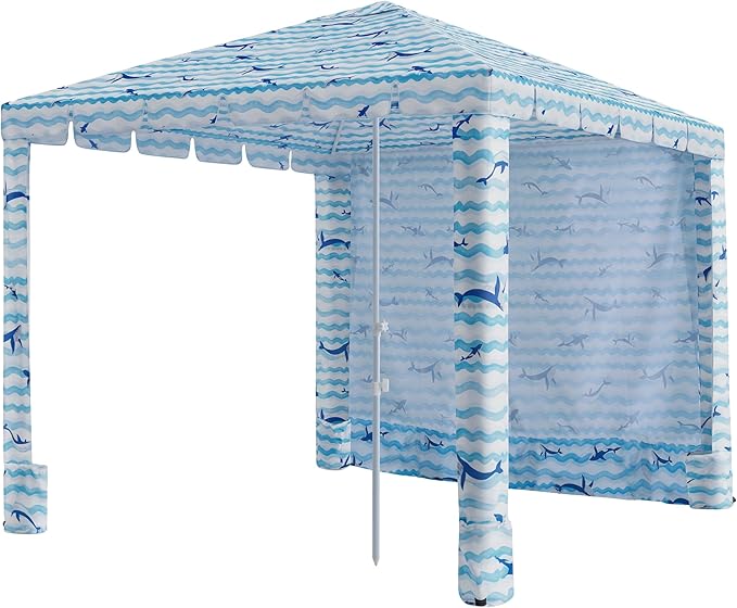 Umineux Beach Cabana - 6FT/8FT Beach Canopy with Side Wall Easy Setup Beach Tent Sun Shelter Waterproof Tent - Portable Shade for Whole Family (Blue Whale 8FT)