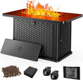 AMADA HOMEFURNISHING 43 Inch Propane Fire Pit Table 60000 BTU Gas Fire Pit with Lava Rocks Waterproof Cover Removable Lid Cup Holders 2-in-1 Fire Table for Patio Backyard Garden Black
