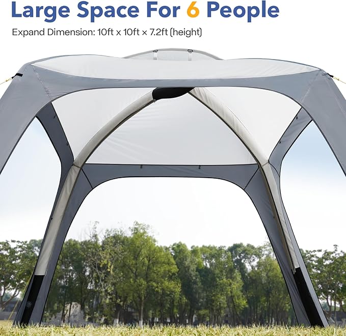 Instant Setup Inflatable Air Shelter 10x10ft Canopy Tent for Camping with 4 Removable Side Panels for 6-8 Person – Ideal for Garden Beach Park and Outdoor Events