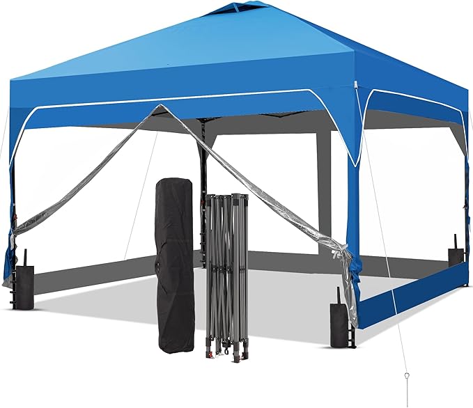 GDY 8x8 FT Pop Up Canopy Tent with One Push SetupSetup Gazebo with 4 PVC Transparent SidewallsEasy Carry for Events Parties Camping Blue