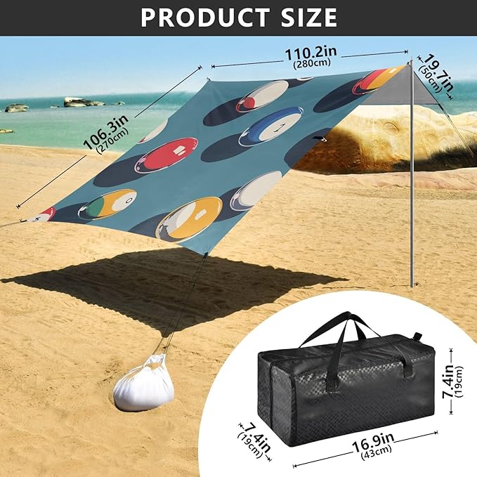 ALAZA Colorful Billiard Beach Tent Sun Shelter Portable Canopy Sunshade for Outdoor Camping Picnics Backyard Fun 10x9 ft