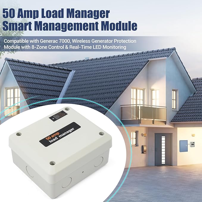 50 Amp Load Manager Smart Management Module compatible with Generac 7000 Wireless Generator Protection Module with 8-Zone Control &amp Real-Time LED Monitoring