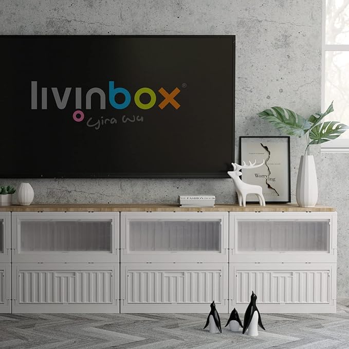 livinbox 45L collapsible storage bins with door comic books container dust-proof stack-able folding box for Home Office Bedroom Dorm Toys Bedding white &amp transparent FB-6432S-WTTR