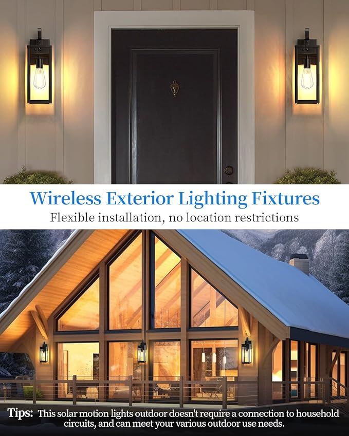 17'' Solar Porch Lights Outdoor 2 Packs Waterproof Motion Lights for Outside Black Dusk to Dawn Outdoor Lighting Modern Wall Sconce Lantern Exterior Lighting Fixtures for House Patio Garage