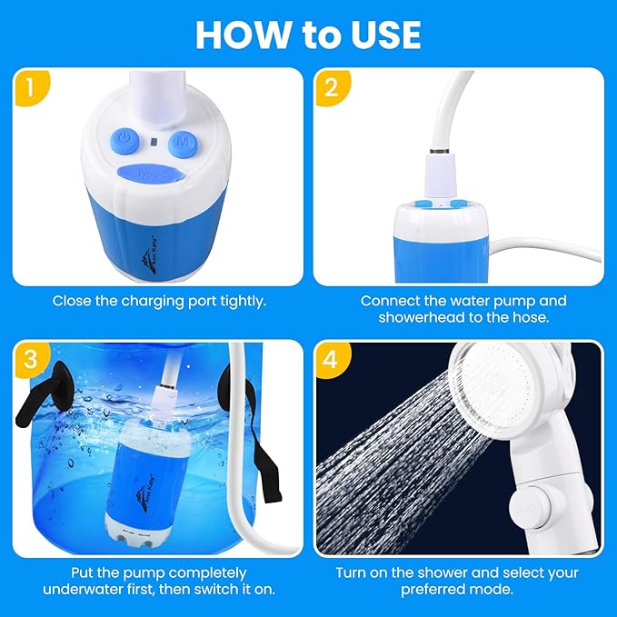 Portable Camping Shower Outdoor Camp Shower PumpUpgrade Rechargeable Electric Shower Pump with Intelligent Digital Display Multiple Spray Modes for Camping Hiking TravelingRV