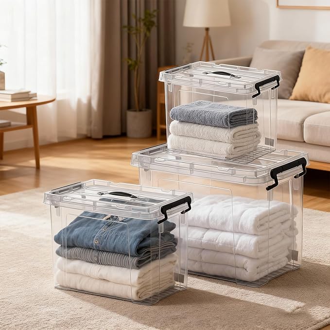 Clear Storage Bins with Lids 4 Pack - 90 Quart Extra Large Storage Totes Boxs - Heavy Duty BPA-Free Organizing Containers Storage Boxes 4pack 90 and one 60 qt &amp 42qt for Home Closet