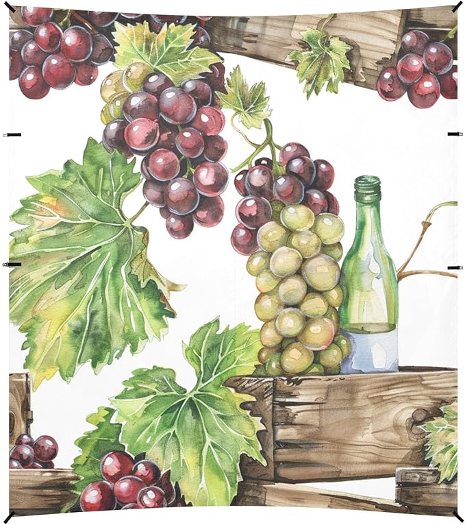 ALAZA Watercolor Wooden Box of Bottle and Red White Grapes Beach Tent Sun Shelter Portable Canopy Sunshade for Outdoor Camping Picnics Backyard Fun 10x9 ft