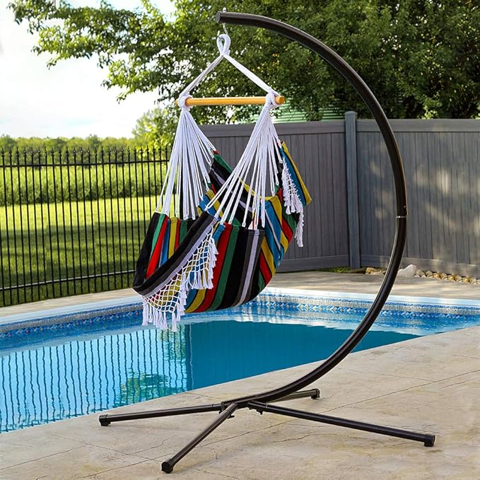 Vivere Cotton Hammock Chair with Hardwood Spreader Bar - 250 lb Capacity (Rio Night)