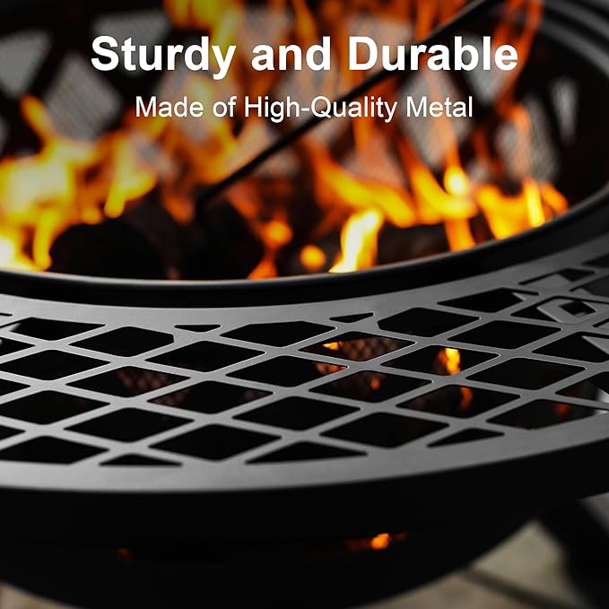 BALI OUTDOORS Fire Pit with Poker 32 inch Outdoor Fire Pit Patio Wood Burning Firepits for Outside with Grill