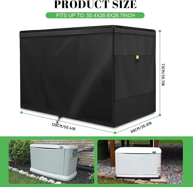 Generator Cover Fits for Generac 7043 22 kw Home Standby Generator Covers 600D Oxford Waterproof Dust-proof and UV-Resistant Cover with Fluorescent Green Buckle
