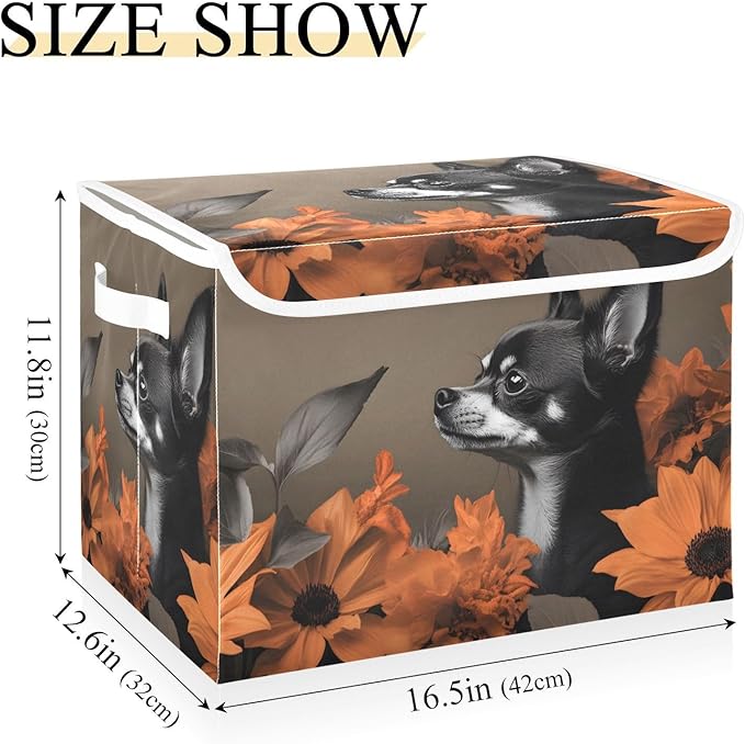 AIXIWAWA Lidded Storage Cube (Little Dog Flower) Fabric Foldable Closet Bins with Flip Lid and Handles Organizer Basket Container 16.5 x 12.6 x 11.8 IN