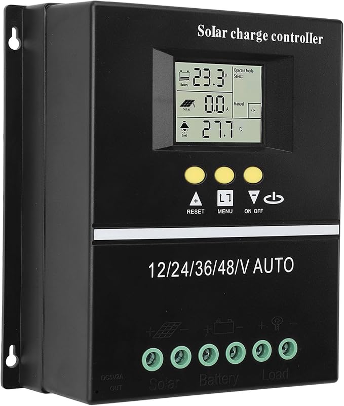 MPPT Solar Panel Regulator Professional Efficient 12V 24V 36V 48V Solar Controller 7 Working Modes Solar Panel Controller with Dual USB 5V Charging Ports (200A)