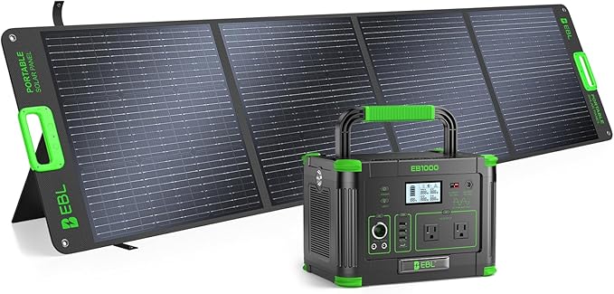 EBL 1000W Portable Power Station With 200W Solar Panels 999Wh Backup Lithium Battery Pure Sine Wave AC Outlet 60W PD Quick Charge Solar Generator Set for RV/Van Camping Road Trip Home Off-grid
