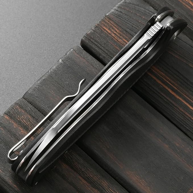 Sitivien ST103 Folding Knife D2 Steel Blade+G10 Handle Pocket Knife EDC Tool Knife for Outdoor Camping Hunting Survival (Black)