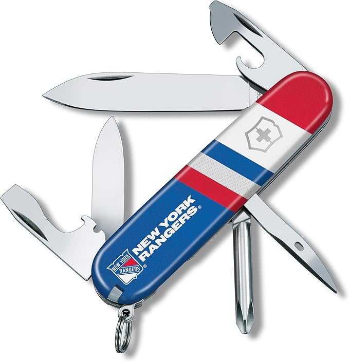 Victorinox Tinker Swiss Army Knife – Compact 12 Function Swiss Made Pocket Knife with Large Blade Small Blade and Bottle Opener – New York Rangers