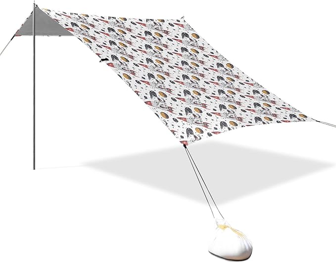ALAZA Astronaut Rocket Stars Beach Tent Sun Shelter UPF50+ Protection Beach Shade Canopy w/ 4 Sandbags for Outdoor Camping Fishing Backyard Fun Picnic 10x9 ft