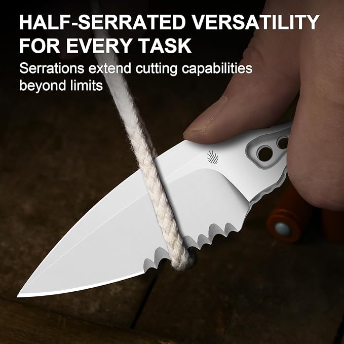 Kizer Defensor Fixed Blade Knife 2.56 Nitro-V Stonewashed Blade Skeletonized Tang Camping Knife with Sheath Portable Hunting Knives for Bushcraft Survival ZX-FB02A2