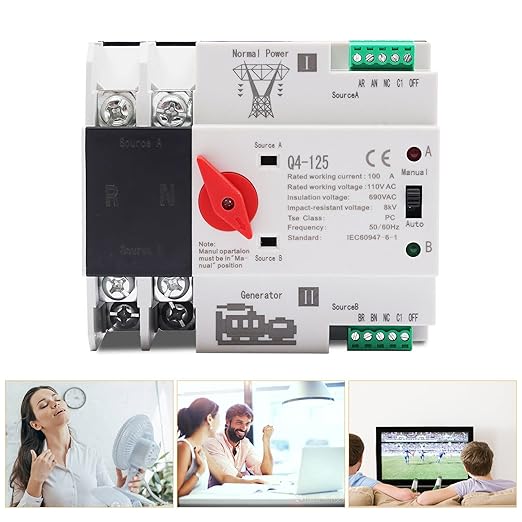 Xuthusman Dual Power Auto Transfer Switch Generator Changeover Switch Automatic Light Equipment Switch PC Level 100A 2P